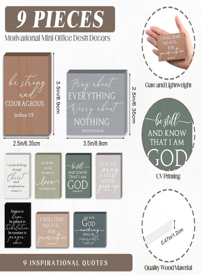 Yousoontic 9 Pcs Small Christian Desk Wall Decor Bulk Mini Wooden Inspirational Bible Verse Quotes Aesthetic Table Decor for Christmas Sunday School Teacher Church Office Desk Home - Image 2
